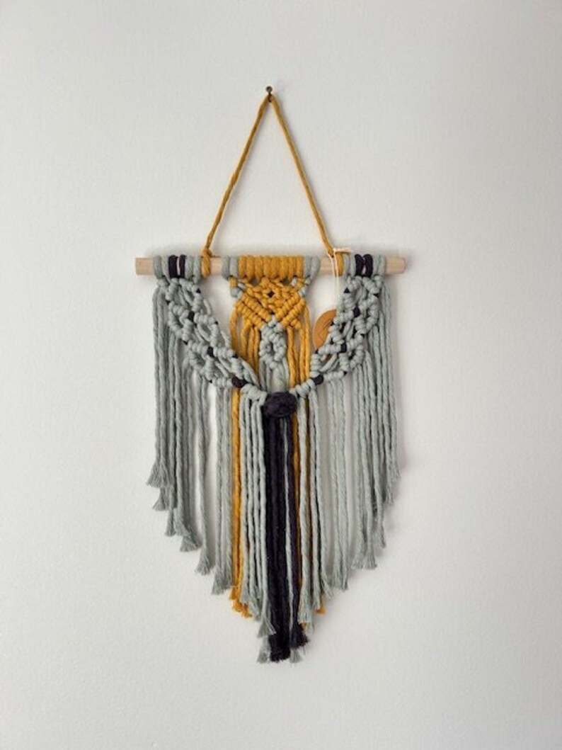 Small Macrame Wallhanging/ gift for her / Wall Art / Blue/ Yellow / Purple image 1