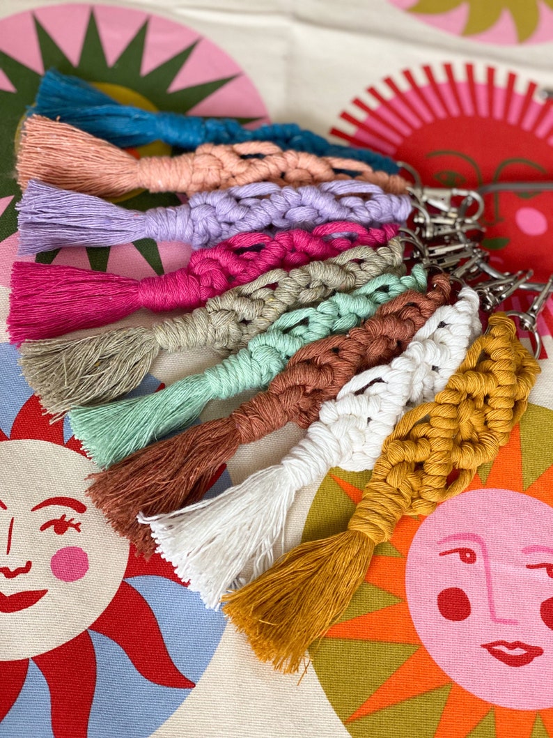 Keychain Tassel/ Macrame / Blush / White / Blue / Coral / Red / Yellow / Green /Mint / Pink / Purple/ Swivel Claw Clip / Boho Keychain image 1