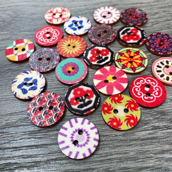 Wooden Buttons 10/20/30 Bohemian Boho Retro Style Buttons 20mm crafting sewing knitting