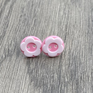 Cute flower button stud earrings, summer cruise jewellery gift gift for her statement piece