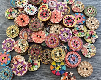 Boho träknappar 15 mm • Retro hantverksknappar för sömnad och stickning • Förpackningar om 10–30