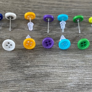Button earrings, quirky earrings, hypoallergenic plastic studs, Multi colours, button jewellery, gift for her Stud earrings