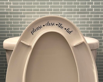 Please Close The Lid Bathroom Decal, Heart, Put me Down Sticker, Flush Toilet Seat Decal, Toilet Décor, Funny Men’s Gift,  Toilet Sign
