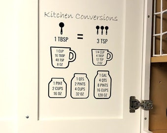 Kitchen Measurement Decal, Baking Conversion Chart, Cabinet Decal for Baking, Cooking Measurement, Kitchen Conversion Chart, Vinyl Decal