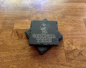 Georgia Tech Yellow Jackets Slate Coasters, Georgia Tech University, NCAA Gifts, Go GT, Bobby Dodd Stadium, ACC, set of 4
