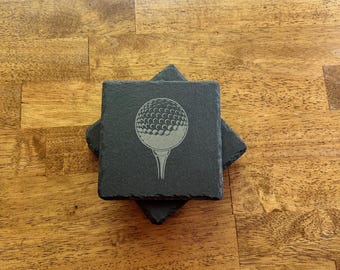 Golf Ball-Golf Lover Slate Coasters, Tee Time, Golf Swing, Par, Hole in one, Bogey, Eagle, Augusta Nationals Golf Course