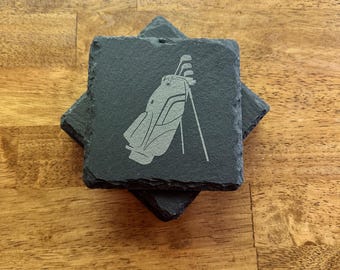 Golf Bag- Golf Lover Slate Coasters, Golf Ball, Tee Time, Golf Swing, Par, Hole in one, Bogey, Eagle, Augusta Nationals Golf Course