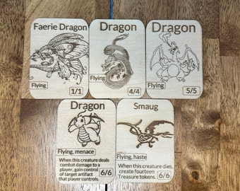 Dragon Token, Dragon Tokens Wood, MTG Wood Tokens, Magic The Gathering Tokens, MTG Proxy, Dragon Token mtg, Magic the Gathering