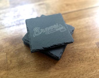 Atlanta Braves Slate Coasters, Brave Nation, Tomahawk Chop, MBL Gifts, Go Braves, For the A, Chop On, Groomsmen Gifts, Set of 4, Christmas