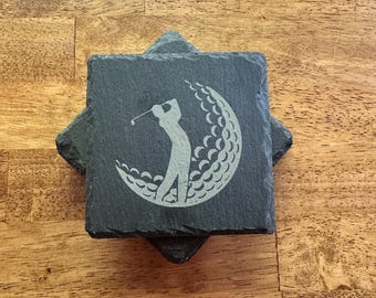 Golf Swing- Golf Lover Slate Coasters, Golf Ball, Tee Time, Par, Hole in one, Bogey, Eagle, Augusta Nationals Golf Course, East Lake