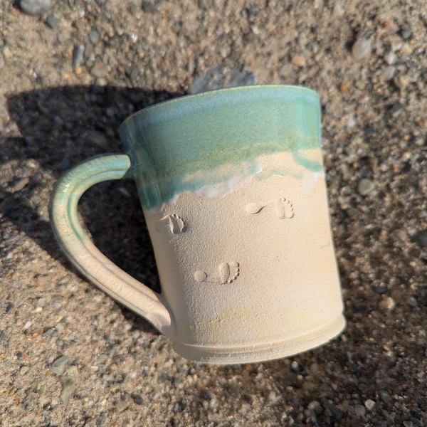 Footprints in the Sand Beach Mug : Ocean Mug Handmade Coffee Tea Ceramic Cup Beach Decor Gift Birthday Anniversary Island Holiday Gift