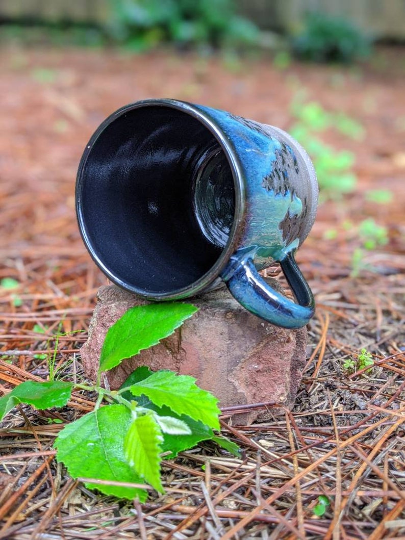 Green Northern Lights Pottery Mug Camping Forest Nature Galaxy Sky Handmade Tree Rustic Woodland Gift Stoneware Aurora Borealis Mother's Day image 7