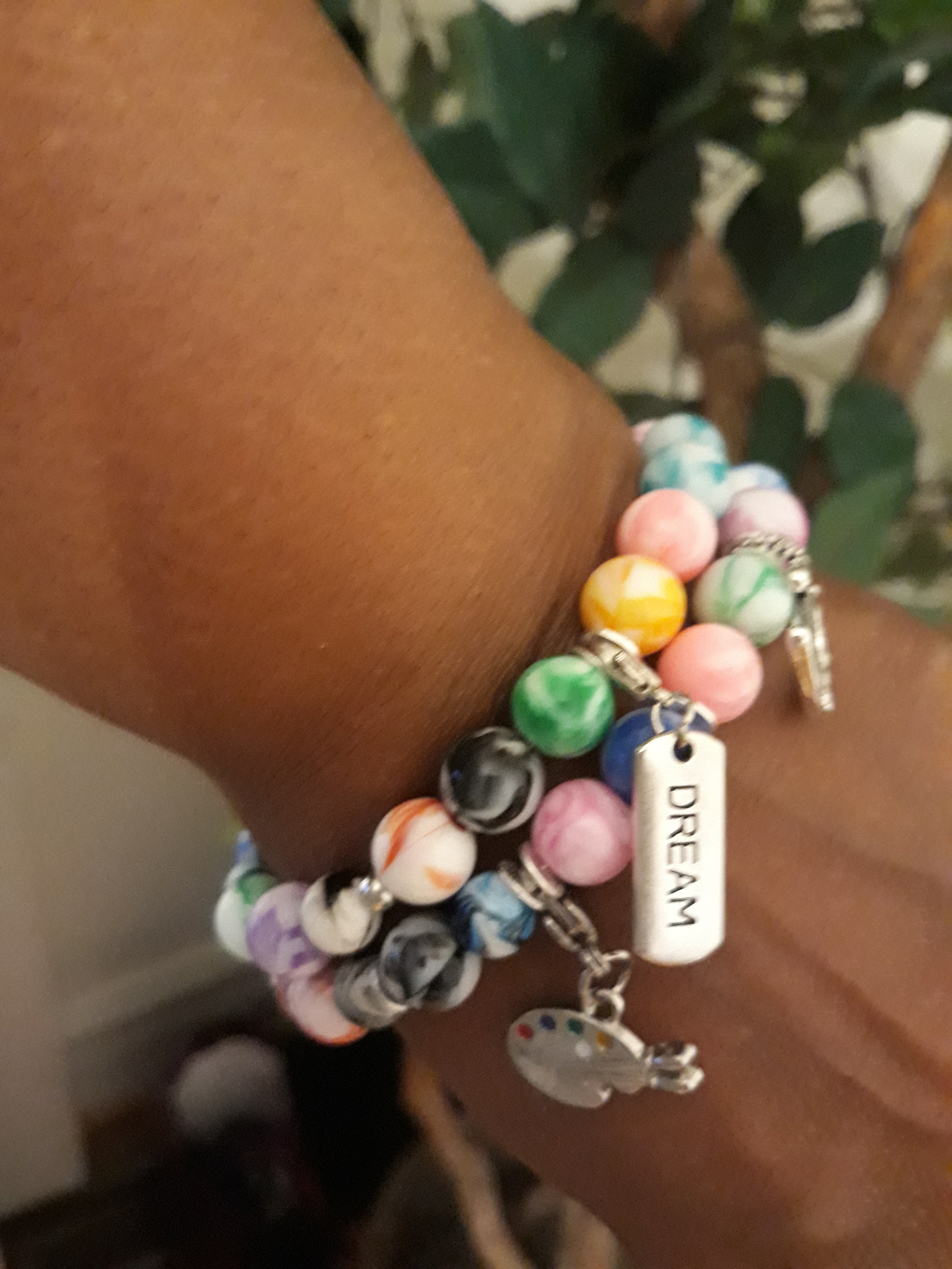 Bubble Gum Beaded Charm Bracelet Etsy