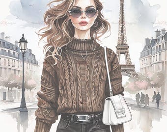 Paris Fashion Print: Eiffel Tower, Polka Dot Dress (Digital Download)