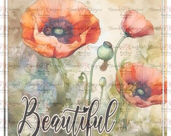 Vintage Watercolor Poppy PNG | Romantic Botanical Farmhouse Art (Digital Download)
