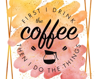 Coffee Quote Print | Pink Gold Glam Kitchen Decor (Digital Download)