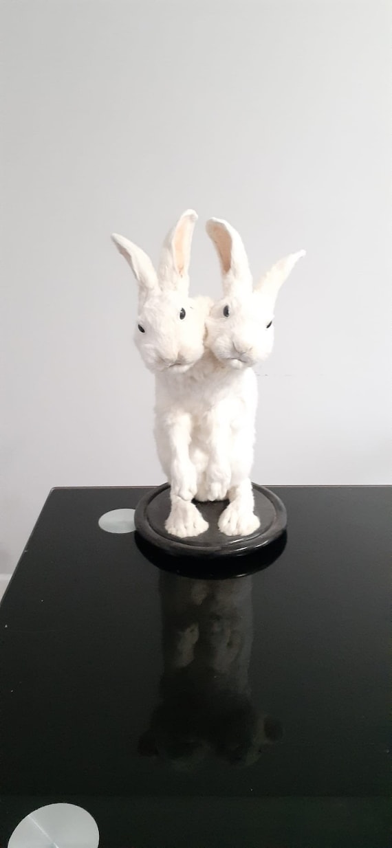 Two Headed Beast Rabbit Taxidermy, Standing White Bunny Mount