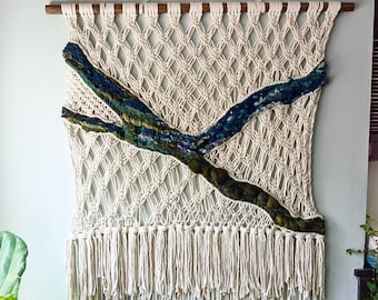 Three Rivers Macraweave, Pittsburgh Rivers, The Mon the Al and the O, Macrame Weaving, Woven Wall Hanging