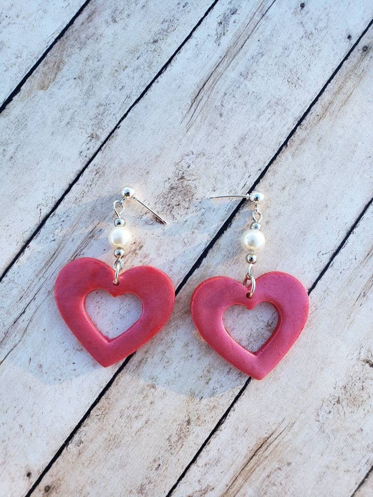 Polymer Clay Earrings Pink Earrings Valentine's Jewelry | Etsy