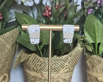Fall Latte Studs- Polymer Clay Earrings, Lightweight, stud earrings