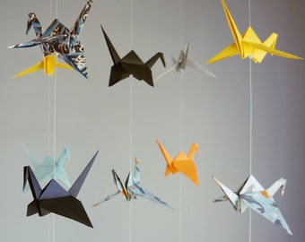 Paper Crane Mobile. Baby Mobile. Boho Nursery Mobile. Origami Decoration. Origami Crane. Bird Mobile