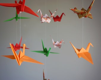 Paper Crane Mobile. Baby Mobile. Nursery Mobile. Origami Decoration. Orgiami Crane. Bird Mobile