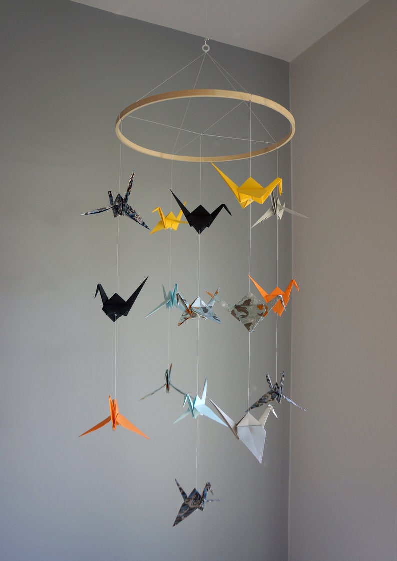 Paper Crane Mobile. Baby Mobile. Boho Nursery Mobile. Origami Decoration. Origami Crane. Bird Mobile image 2