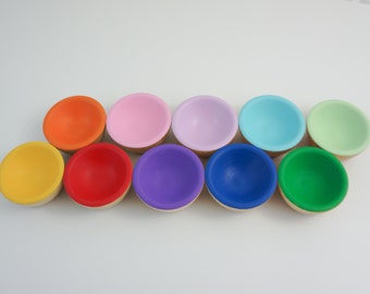 Montessori materials. Wood Bowls. Rainbow Bowls. Waldorf Toy. Wooden sensory toy. Todler toy