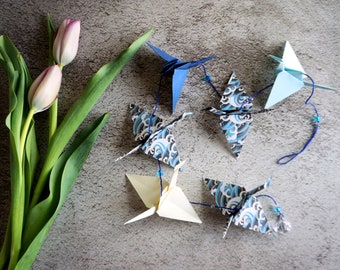 Paper Crane - Origami Garland. Christmas Gift. Boho Origami Decoration. Mobile Origami