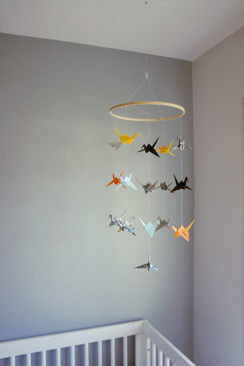 Paper Crane Mobile. Baby Mobile. Boho Nursery Mobile. Origami Decoration. Origami Crane. Bird Mobile image 5