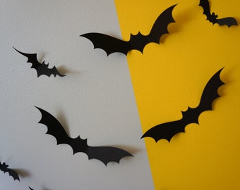 Halloween decoration. 24 BATS - 3D Halloween wall sticker. Halloween party decor - Bat sticker, Pop-up Bats, Halloween wall sticker