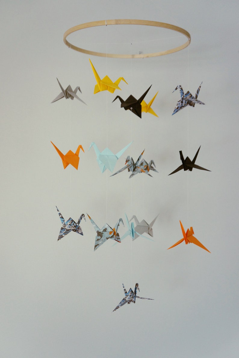 Paper Crane Mobile. Baby Mobile. Boho Nursery Mobile. Origami Decoration. Origami Crane. Bird Mobile image 3