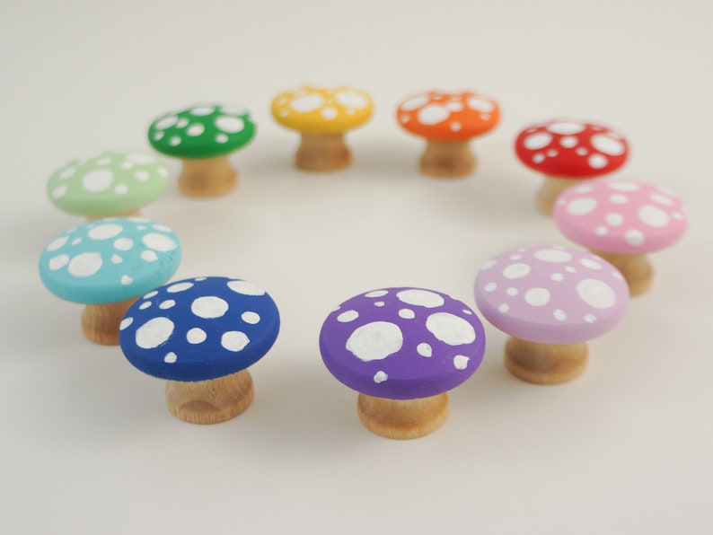 Montessori materials. Wood Counting Mashrooms. Wood Mashroom Toy. Rainbow Mashrooms. Waldorf Toy. Wooden sensory toy. Todler toy image 1