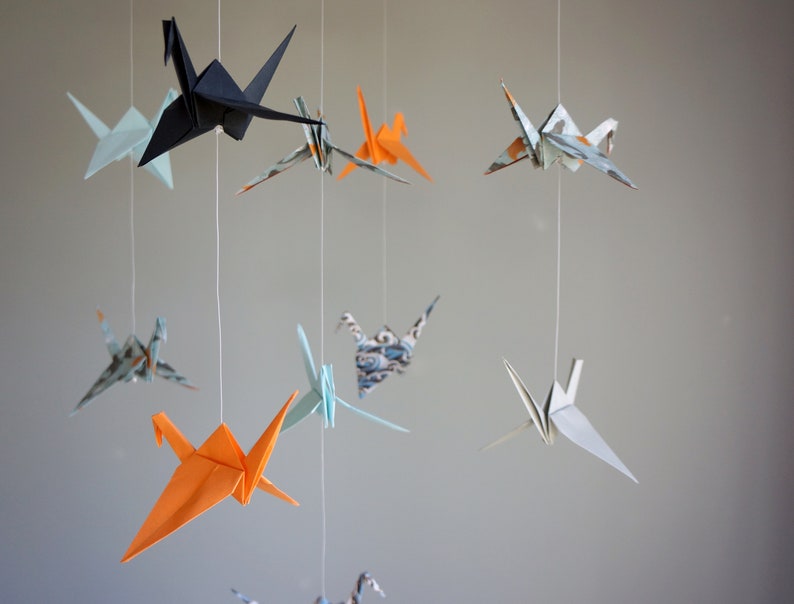 Paper Crane Mobile. Baby Mobile. Boho Nursery Mobile. Origami Decoration. Origami Crane. Bird Mobile image 10