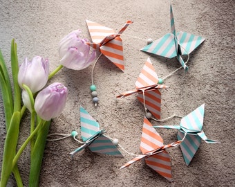 Paper Crane - Origami Garland. Christmas Gift. Origami Decoration. Mobile Origami