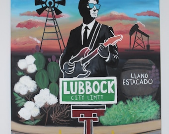 30 x 40 Original Lubbock Texas Tech Buddy Holly Painting