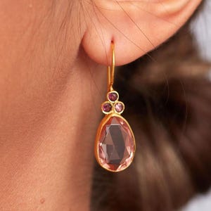 Peach Gemstone Statement Earring Gold Blush Rose Stone Earrings Silver 925