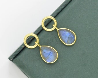 Labradorite Earring Gold Small Gemstone Earrings Silver 925 Bridal Wedding Statement