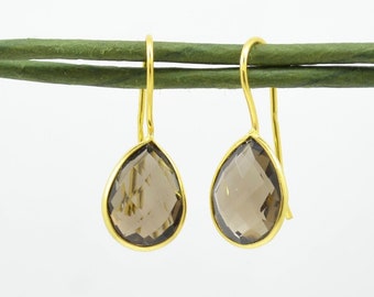 Brown Gemstone Earring Gold Smoky Quartz Earrings Silver 925