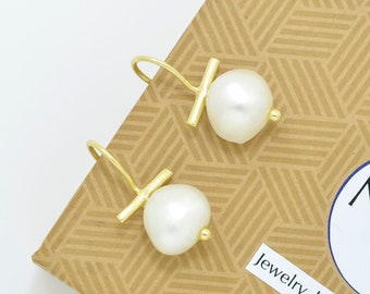 Pearl Earring Gold Baroque Pearl Bridal Wedding Earrings