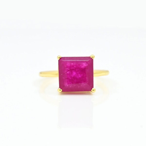 Bague de déclaration en pierre précieuse fuchsia rose, bagues en or avec pierre de naissance