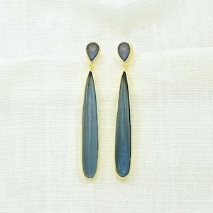 Blue Topaz Gemstone Statement Earrings Gold Plated