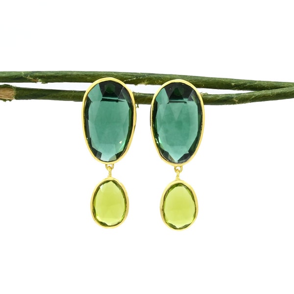 Boucles d'oreilles en tourmaline verte Boucles d'oreilles dorées en péridot