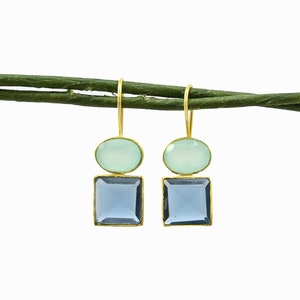 Blue Topaz Aquamarine Earring Gold Plated Silver 925
