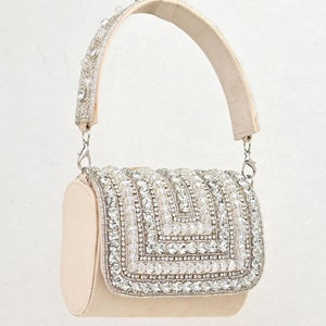 Crystal Embellished Statement Ecru White Handbag