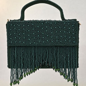 Emerald Green Beaded Embellished Statement Handbag