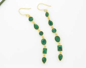 Ohrringe Ohrhänger Rosegold-Grün Emerald Tropfen Kristall Edelstahl Brisur 