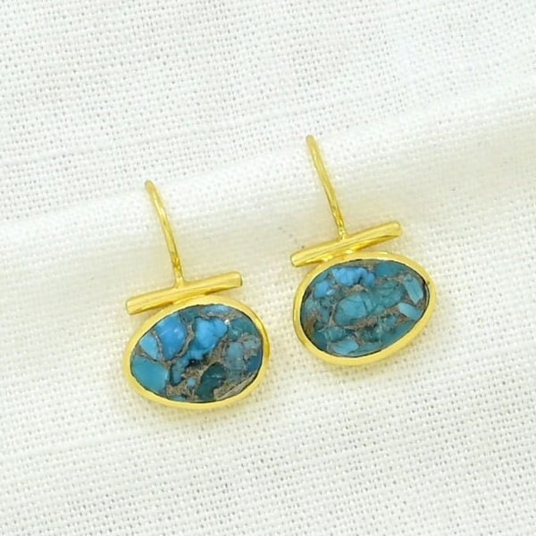 Turquoise Boho Earring Gold Blue Gemstone Statement Earrings