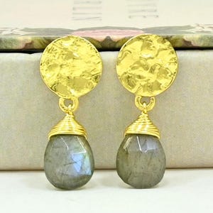 Labradorite Earring Gold Plated Boho Gemstone Earrings