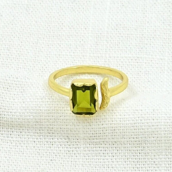 Green Tourmaline Delicate Ring Gold Natural Gemstone Adjustable Rings Silver 925